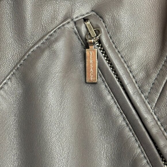 CRAZY COOL, SUPER RARE, NEW GIANNI VERSACE GRAY LEATHER PANT / JACKET SET 46 - Picture 4 of 16